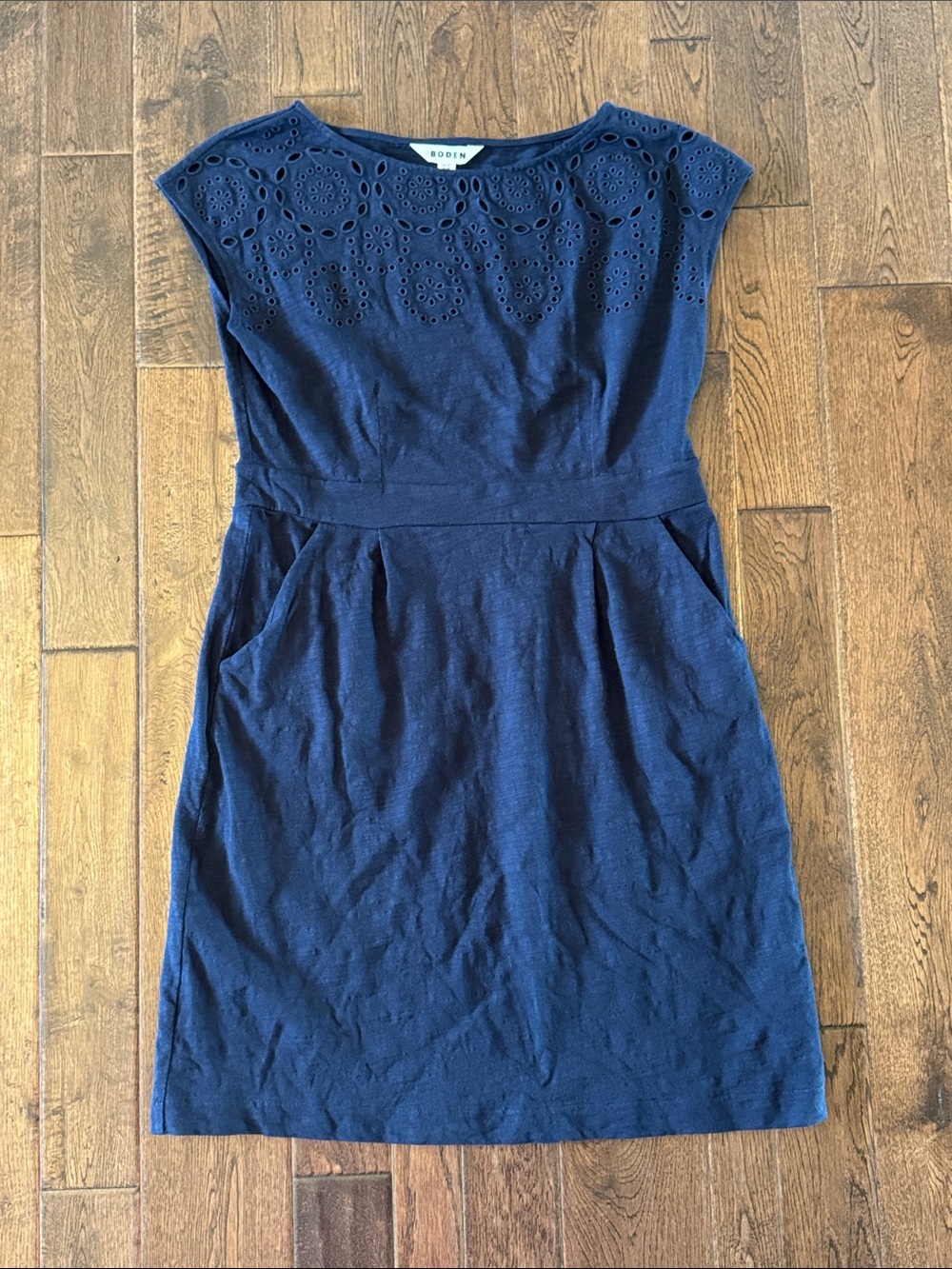 Boden Navy Eyelet-Trim Mini Dress